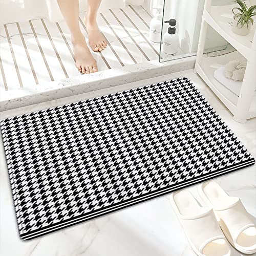 ANNKOOT Badematte, rutschfest Waschbar Badezimmerteppich 60x100 cm,Schwarz-Weiß-Hahnentritt,Badvorleger mit Wasserabsorbierenden, Weichen Mikrofasern für Badewanne, Dusche und Badezimmer von ANNKOOT