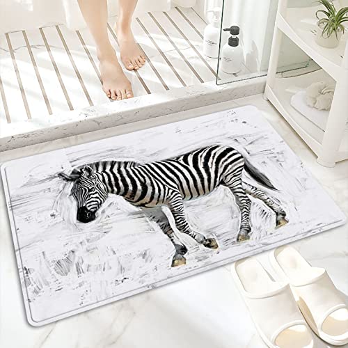 ANNKOOT Badematte, rutschfest Waschbar Badezimmerteppich 60x100 cm,Zebra-Skizze,Badvorleger mit Wasserabsorbierenden, Weichen Mikrofasern für Badewanne, Dusche und Badezimmer von ANNKOOT