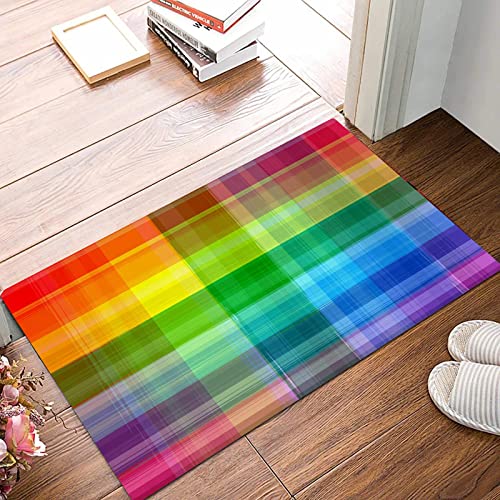 ANNKOOT Weich Badezimmerteppich 50x80 cm,Abstrakter Regenbogen-Farben-Schmutz-Plaid-Kunst-Muster-Hintergrund,rutschfest waschbar Badematte, Badteppich Mikrofaser Saugfähig Badvorleger Duschvorleger von ANNKOOT