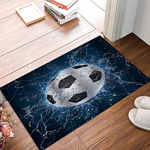 ANNKOOT Weich Badezimmerteppich 50x80 cm,Fußball-EIS-Wasser-Schwarzweiss-Blau-Sport,rutschfest waschbar Badematte, Badteppich Mikrofaser Saugfähig Badvorleger Duschvorleger von ANNKOOT