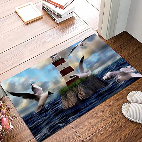 ANNKOOT Weich Badezimmerteppich 50x80 cm,Leuchtturm Möwe Meer Ozean Bewölkter Himmel,rutschfest waschbar Badematte, Badteppich Mikrofaser Saugfähig Badvorleger Duschvorleger von ANNKOOT