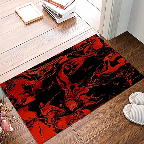 ANNKOOT Weich Badezimmerteppich 50x80 cm,Schwarze und rote Marmorstruktur,rutschfest waschbar Badematte, Badteppich Mikrofaser Saugfähig Badvorleger Duschvorleger von ANNKOOT