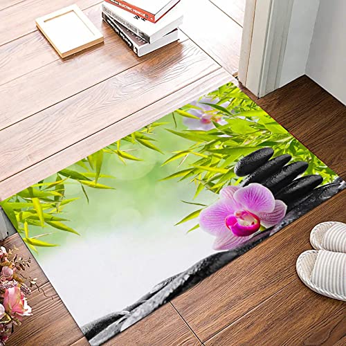 ANNKOOT Weich Badezimmerteppich 50x80 cm,Spa-Konzept mit Zen-Steinen und Orchidee,rutschfest waschbar Badematte, Badteppich Mikrofaser Saugfähig Badvorleger Duschvorleger von ANNKOOT