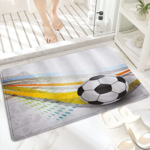 Badematte, rutschfest Waschbar Badezimmerteppich 60x100 cm,Fußball-Hintergrund mit Fußball-bunten Linien ,Badvorleger mit Wasserabsorbierenden, Weichen Mikrofasern für Badewanne, Dusche und Badezimmer von ANNKOOT