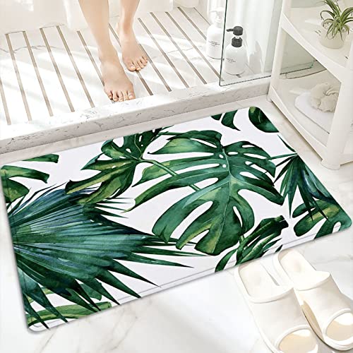Badematte, rutschfest Waschbar Badezimmerteppich 60x100 cm,Klassisches grünes tropisches Monstera-Dschung,Badvorleger mit Wasserabsorbierenden, Weichen Mikrofasern für Badewanne, Dusche und Badezimmer von ANNKOOT