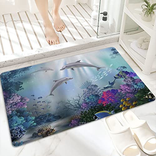 Badematte, rutschfest Waschbar Badezimmerteppich 60x100 cm,Ozean klar Unterwasserwelt Meerestier Delphin ,Badvorleger mit Wasserabsorbierenden, Weichen Mikrofasern für Badewanne, Dusche und Badezimmer von ANNKOOT