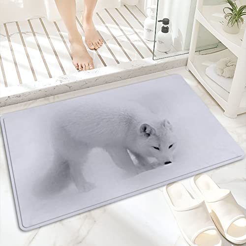 Badematte, rutschfest Waschbar Badezimmerteppich 60x100 cm,Polarfuchs nach Duft Schnee Tiere Tierwelt Alo,Badvorleger mit Wasserabsorbierenden, Weichen Mikrofasern für Badewanne, Dusche und Badezimmer von ANNKOOT