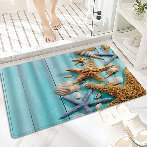 Badematte, rutschfest Waschbar Badezimmerteppich 60x100 cm,Seashell Seestern Shell Conch Türkis Holzbrett,Badvorleger mit Wasserabsorbierenden, Weichen Mikrofasern für Badewanne, Dusche und Badezimmer Badematte, rutschfest Waschbar Badezimmerteppich 60x100 cm,Seashell Seestern Shell Conch Türkis Holzbrett,Badvorleger mit Wasserabsorbierenden, Weichen Mikrofasern für Badewanne, Dusche und Badezimmer von ANNKOOT