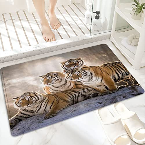 Badematte, rutschfest Waschbar Badezimmerteppich 60x100 cm,Tiger-Fauna Gestreifte Tiger-Gruppenaggregatio,Badvorleger mit Wasserabsorbierenden, Weichen Mikrofasern für Badewanne, Dusche und Badezimmer von ANNKOOT