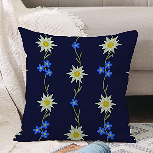 Kissenbezug 45x45 cm,Blumenhand gezeichnetes Muster mit Edelweiss-Blumen,Outdoor Kissen Kissenbezüge Kissenhülle Sofa Kissen dekokissen Zierkissen für Wohnzimmer Garten deko draußen von ANNKOOT