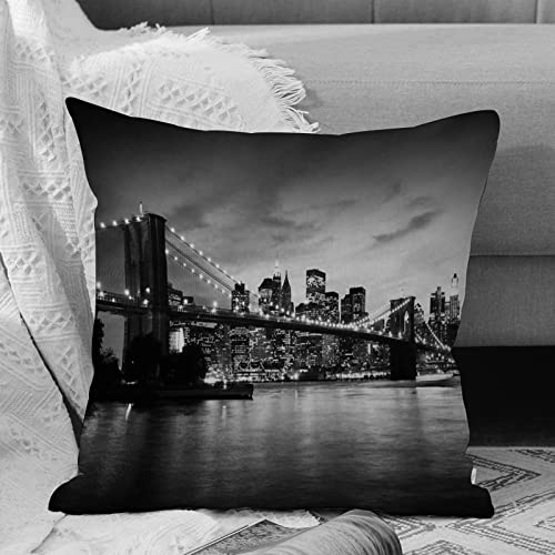 Kissenbezug 45x45 cm,Brooklyn Bridge und Manhattan bei Sonnenuntergang New York,Outdoor Kissen Kissenbezüge Kissenhülle Sofa Kissen dekokissen Zierkissen für Wohnzimmer Garten deko draußen von ANNKOOT