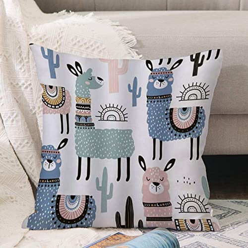 Kissenbezug 45x45 cm,Cartoon Alpaka scherzt Tiere buntes Lama-Kaktus-niedliches Lama,Outdoor Kissen Kissenbezüge Kissenhülle Sofa Kissen dekokissen Zierkissen für Wohnzimmer Garten deko draußen von ANNKOOT