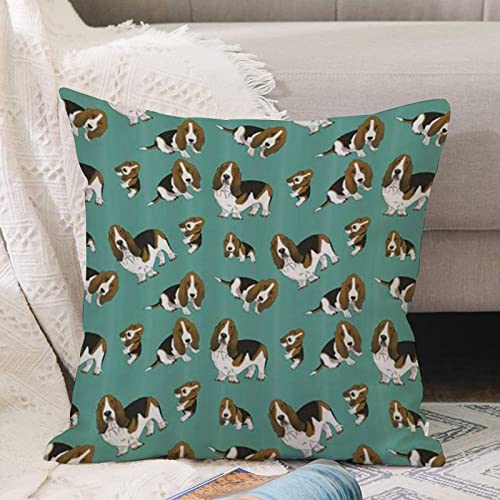 Kissenbezug 45x45 cm,Cartoon Basset Hound Zufällig,Outdoor Kissen Kissenbezüge Kissenhülle Sofa Kissen dekokissen Zierkissen für Wohnzimmer Garten deko draußen von ANNKOOT