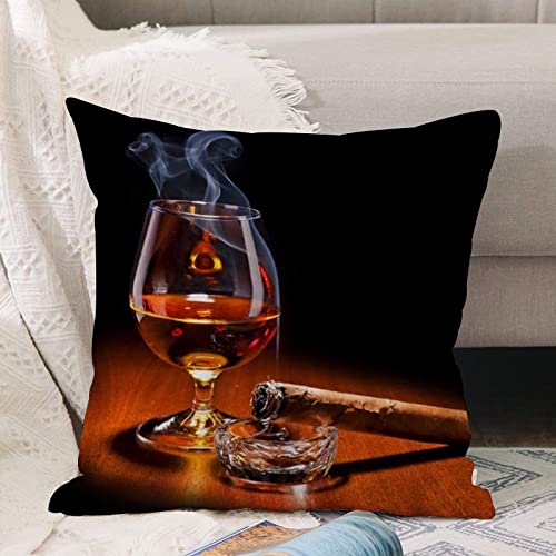 Kissenbezug 45x45 cm,Edles Weinglas für Zigarre, Whisky, brennende Zigarette,Outdoor Kissen Kissenbezüge Kissenhülle Sofa Kissen dekokissen Zierkissen für Wohnzimmer Garten deko draußen von ANNKOOT