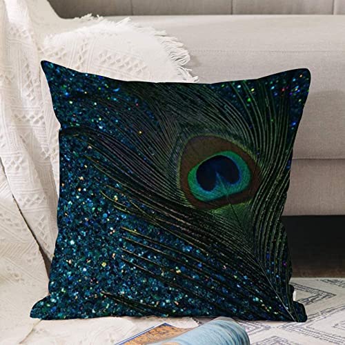 Kissenbezug 45x45 cm,Glitzernder Aqua-Pfau,Outdoor Kissen Kissenbezüge Kissenhülle Sofa Kissen dekokissen Zierkissen für Wohnzimmer Garten deko draußen von ANNKOOT