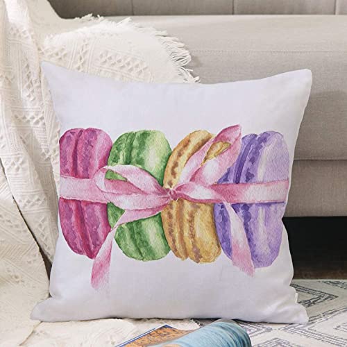 Kissenbezug 45x45 cm,Handgezeichneter Aquarellhaufen bunter französischer Macaron-Kuchen,Outdoor Kissen Kissenbezüge Kissenhülle Sofa Kissen dekokissen Zierkissen für Wohnzimmer Garten deko draußen von ANNKOOT