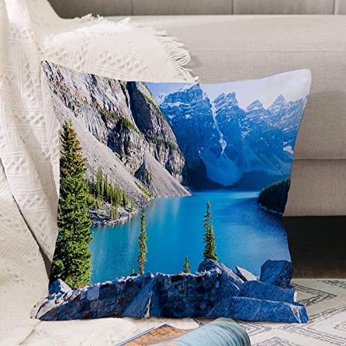 Kissenbezug 45x45 cm,Moraine Lake, Lac Louise, Parc National Banff, Kanada,Outdoor Kissen Kissenbezüge Kissenhülle Sofa Kissen dekokissen Zierkissen für Wohnzimmer Garten deko draußen von ANNKOOT