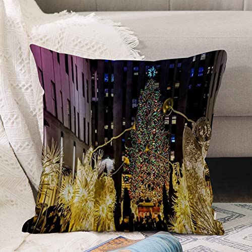 Kissenbezug 45x45 cm,New York City USA Angels Big Christmas Tree Light vor dem Zentrum Weih,Outdoor Kissen Kissenbezüge Kissenhülle Sofa Kissen dekokissen Zierkissen für Wohnzimmer Garten deko draußen von ANNKOOT