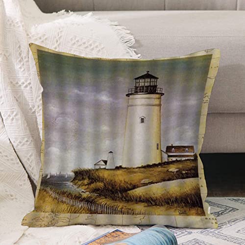 Kissenbezug 45x45 cm,Retro-Leuchtturm-nautische Gebäude-ländliche Kunst-Küstenbauernhof-Lan,Outdoor Kissen Kissenbezüge Kissenhülle Sofa Kissen dekokissen Zierkissen für Wohnzimmer Garten deko draußen Kissenbezug 45x45 cm,Retro-Leuchtturm-nautische Gebäude-ländliche Kunst-Küstenbauernhof-Lan,Outdoor Kissen Kissenbezüge Kissenhülle Sofa Kissen dekokissen Zierkissen für Wohnzimmer Garten deko draußen von ANNKOOT