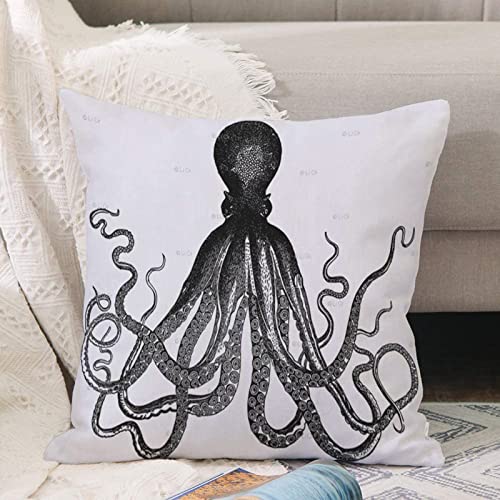 Kissenbezug 45x45 cm,Schwarz-Weiß-Oktopus,Outdoor Kissen Kissenbezüge Kissenhülle Sofa Kissen dekokissen Zierkissen für Wohnzimmer Garten deko draußen von ANNKOOT