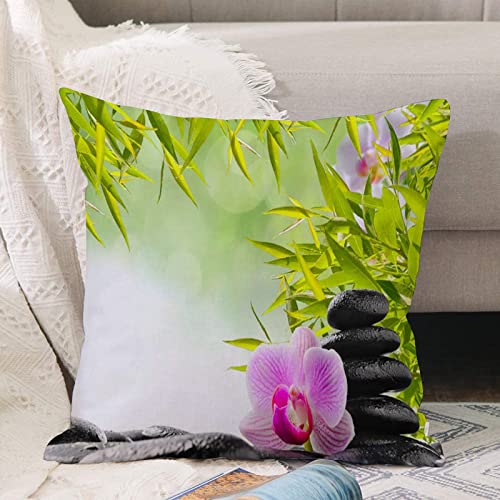 Kissenbezug 45x45 cm,Spa-Konzept mit Zen-Steinen und Orchidee,Outdoor Kissen Kissenbezüge Kissenhülle Sofa Kissen dekokissen Zierkissen für Wohnzimmer Garten deko draußen von ANNKOOT