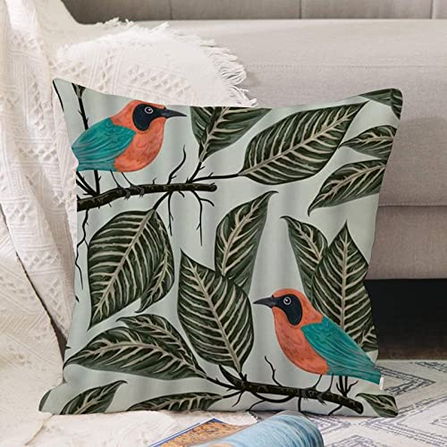 Kissenbezug 45x45 cm,Vogel Tropenpflanzen Exotische Flora Fauna Handgezeichnetes Botanische,Outdoor Kissen Kissenbezüge Kissenhülle Sofa Kissen dekokissen Zierkissen für Wohnzimmer Garten deko draußen von ANNKOOT