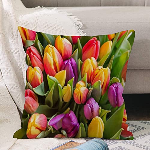 Kissenbezug 45x45 cm,grün schön Blumenstrauß bunt Tulpen Frühlingsblumen 8. März Natur Schö,Outdoor Kissen Kissenbezüge Kissenhülle Sofa Kissen dekokissen Zierkissen für Wohnzimmer Garten deko draußen von ANNKOOT