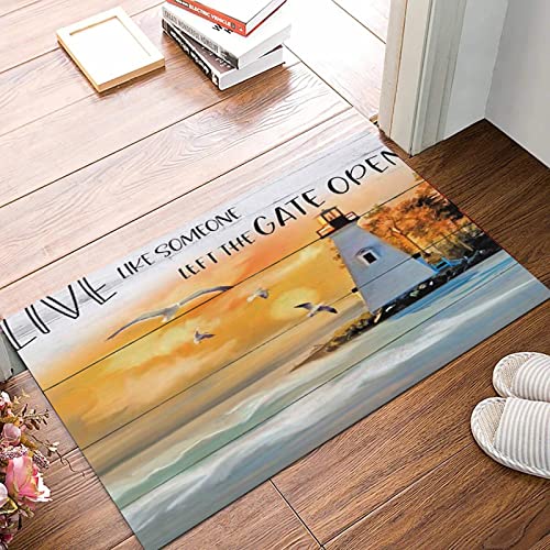 Weich Badezimmerteppich 50x80 cm,Leuchtturm nautische Meereswellen schaukelt Küste auf rustikalem Holzbrett,Rutschfest waschbar Badematte, Badteppich Mikrofaser Saugfähig Badvorleger Duschvorleger von ANNKOOT