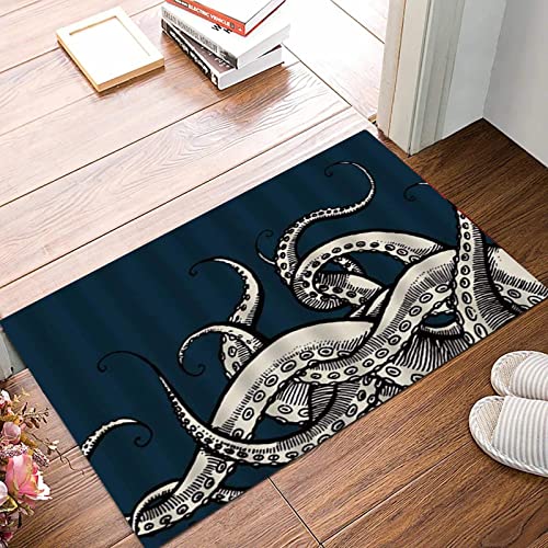 Weich Badezimmerteppich 50x80 cm,Oktopus Tentakel Ozean Tier Kraken blau Unterwasserwelt Kreaturen Handzeichnun,Rutschfest waschbar Badematte, Badteppich Mikrofaser Saugfähig Badvorleger Duschvorleger von ANNKOOT