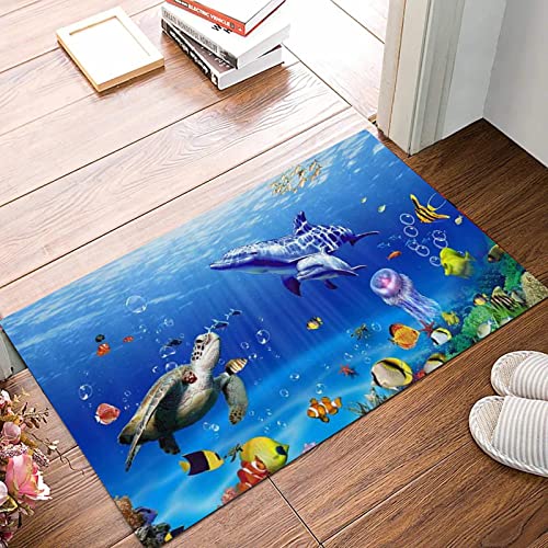Weich Badezimmerteppich 50x80 cm,Ozean Unterwasserwelt Meereswelt Tiere Tropischer Fisch Delfin mit Schildkröte,Rutschfest waschbar Badematte, Badteppich Mikrofaser Saugfähig Badvorleger Duschvorleger Weich Badezimmerteppich 50x80 cm,Ozean Unterwasserwelt Meereswelt Tiere Tropischer Fisch Delfin mit Schildkröte,Rutschfest waschbar Badematte, Badteppich Mikrofaser Saugfähig Badvorleger Duschvorleger von ANNKOOT