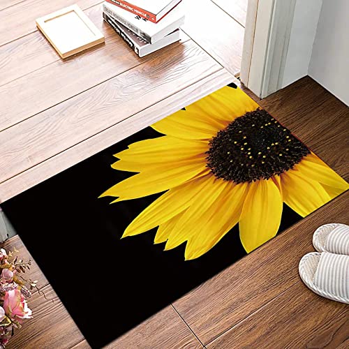 Weich Badezimmerteppich 50x80 cm,Sonnenblume Herbst Wildblume Halbvergrößerung Sonnenblume Natur Schwarz-Gelb A,Rutschfest waschbar Badematte, Badteppich Mikrofaser Saugfähig Badvorleger Duschvorleger von ANNKOOT