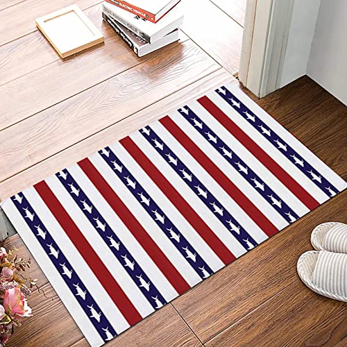 Weich Badezimmerteppich 50x80 cm,Tierisches Americana-Haifisch-Muster und Marine-Blau und Rot-Weiß gestreift,Rutschfest waschbar Badematte, Badteppich Mikrofaser Saugfähig Badvorleger Duschvorleger von ANNKOOT