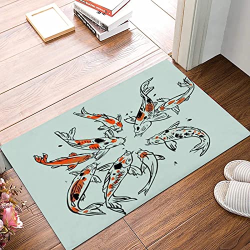 Weich Badezimmerteppich 50x80 cm,Zeichnung Karpfen Japan gezeichnet Chinesisch Koi Tiere Natur Asien Fisch Wild,Rutschfest waschbar Badematte, Badteppich Mikrofaser Saugfähig Badvorleger Duschvorleger von ANNKOOT