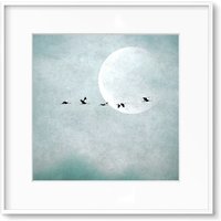 Kraniche Vor Dem Mond in Den Farben Mint Und Weiß, Fotografie, Kunstdruck, Glücksgeschenk, Fine Art Print 3 Größen von ANNblick