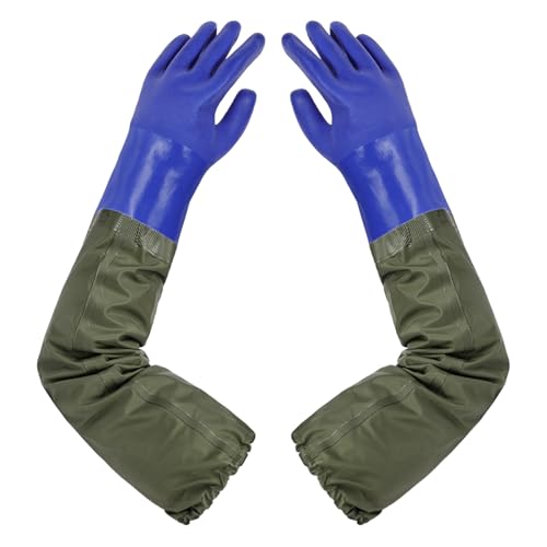 ANOMM Lange Teichhandschuhe, Wasserdicht Lange Gummihandschuhe, 69 cm PVC Wiederverwendbare Arbeitshandschuhe zur Abflussreinigung für Gartenarbeit, Fischerei, Aquarium, Maschinenbau (Blau) von ANOMM