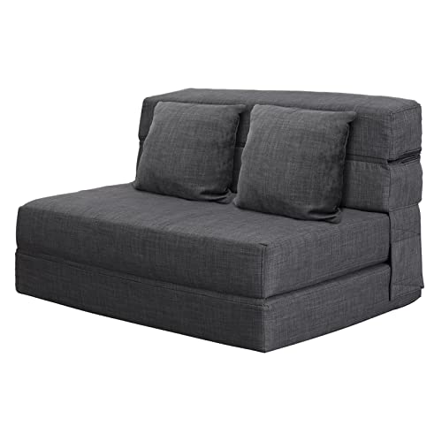 ANONER Doppelte Schlafsofa 203 cm L × 152 cm B Gästebett Klappbar, Gästesofa mit Schlaffunktion Bodensofa mit Memory Schaum & 2 Kissen, Schlafsessel Klappbar Waschbar Set Dunkelgrau von ANONER