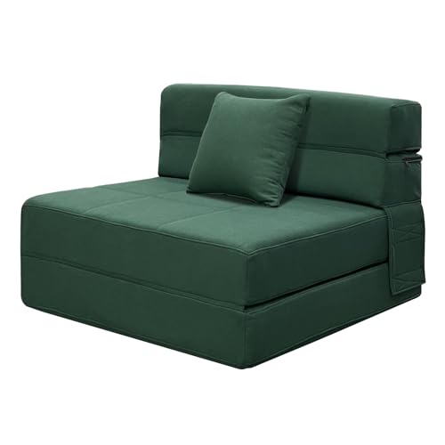 ANONER Gästesofa mit Schlaffunktion Schlafsessel, Schlafsofa Klappmatratze mit Memory Schaum & Kissen, Schlafsessel Klappbar für Wohnzimmer Lofts, Waschbar Set Dunkelgrün von ANONER