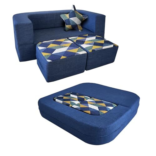 ANONER 2-in-1 4-teiliges Kinder-Spielsofa aus Schaumstoff, Modulbausteine für Wohnzimmer und Schlafzimmer, modulares faltbares Kinder-Sofa mit Schlaffunktion, dunkelblau von ANONER