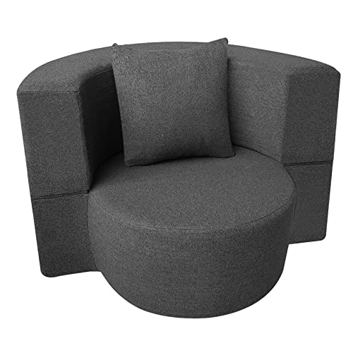 ANONER Rund Moderne Klappsofa, 100cm Durchmesser Boden Futon Sofa, Bodenstuhl Ausklappbar mit Memory Schaum & Kissen, Spielsofa für Jugend & Mädchen, Waschbar Set Dunkelgrau von ANONER
