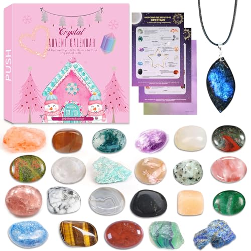 ANOTION Edelstein Adventskalender 2025, 24 Tage Weihnachten Countdown Kristall Natürliche Chakra Heilung Steine, Mineralien Fossilien Kit für Erwachsene Kinder Jungen Mädchen, Geschenke für Frauen von ANOTION