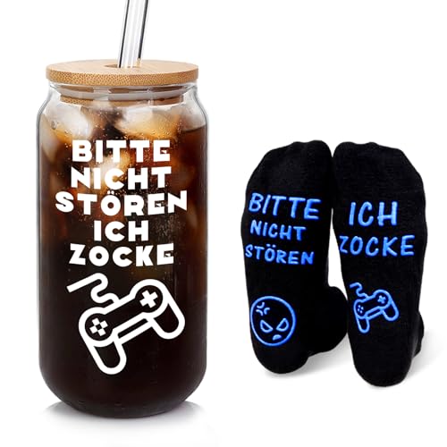 ANOTION Gamer Geschenk Gamer High Borosilikatglas Cup Lustige Socken Geschenkset Für Spielefans Adventskalender Füllung Kleinigkeiten Für Adventskalender Gaming Zubehör Teen Boy Geschenke Gaming Stuff von ANOTION