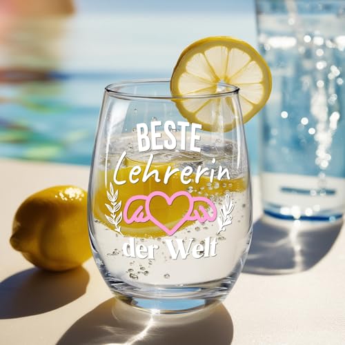 ANOTION Abitur 2025 Geschenke Lehrerin Geschenk, Weingläser mit Gravur - Beste Lehrerin der Welt, 450ml Lehrerin Weinglas, Dankeschön Geburtstag Erzieherin Geschenke für Frauen Lehrerin. von ANOTION