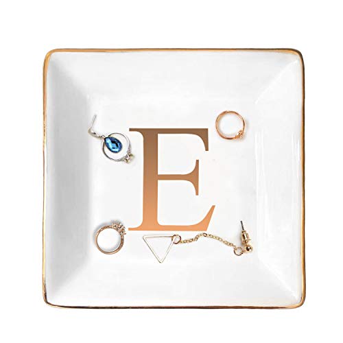 ANOTION Schmucktablett Ringschale mit Initiale - Personalisierte Schmuckschale und Schmuckschale mit goldenen Initialen Key Bowl Keramikhalter, einzigartige Hochzeit oder Verlobungsgeschenk von ANOTION