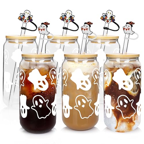 Halloween-Tassen, 590 ml Halloween-Bierdosenglas mit Deckel und Strohhalm, Halloween-Becher, Kaffeetassen, Halloween-Trinkwasserflaschen, Halloween-Dekorationen für den Innenbereich von ANOTION