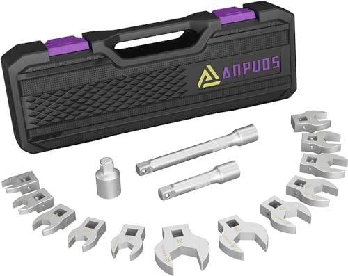 ANPUDS Hahnenfußschlüssel, 15-tlg. 3/8" V-Typ Drehmoment Gabelschlüssel Satz Metrisch, Maulschlüssel Set mit 75/125mm Verlängerungsstange 1/2''-3/8'' Adapter Tragbare Aufbewahrungsbox ANPUDS Hahnenfußschlüssel, 15-tlg. 3/8" V-Typ Drehmoment Gabelschlüssel Satz Metrisch, Maulschlüssel Set mit 75/125mm Verlängerungsstange 1/2''-3/8'' Adapter Tragbare Aufbewahrungsbox von ANPUDS