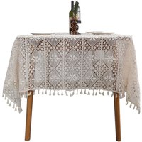 Tischdecken Tischdecke im Pastoralstil aus gehäkeltem Baumwollgarn, hohle Quasten, beige – 140 x 140 cm Tischdecken Tischdecke im Pastoralstil aus gehäkeltem Baumwollgarn, hohle Quasten, beige – 140 x 140 cm von ANPVIZ