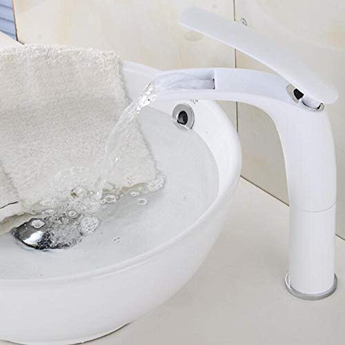 ANQECAJH Hoher Waschtisch-Mischbatterie-Wasserhahn mit Wasserfall-Badezimmer-Waschbeckenarmaturen, weißer Badezimmer-Wasserfall-Wasserhahn, heißer und kalter Messing-Waschtischhahn von ANQECAJH