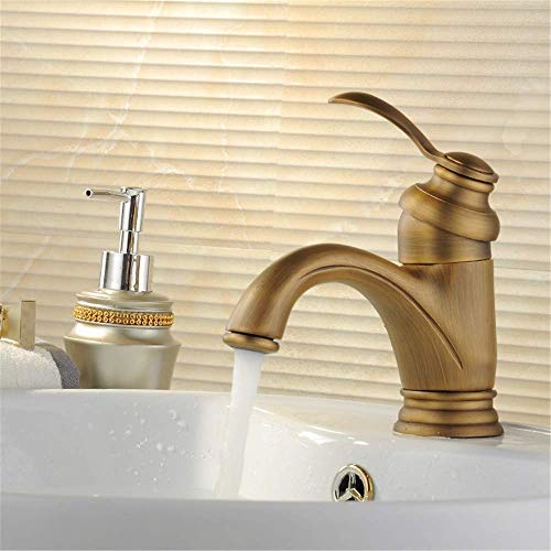 Bronze Antike Teekanne Typ Gold/Schwarz/Silber/Gebürstet Heiß- und Kaltwassermischer Badezimmer Waschbecken Wasserhahn Küchenarmatur Waschbecken Einhandgriff Golden(Wire Drawing) von ANQECAJH