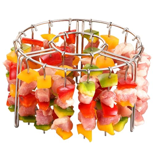 Aktualisierter dicker 304 Edelstahl, Luftfritteuse, runder Spießständer, vertikaler Grillrost mit 24 Spießen, Luftfritteusen-Zubehör für Küchen, Kochen, Grillen, Kabobs (1 Stück) von ANQIA