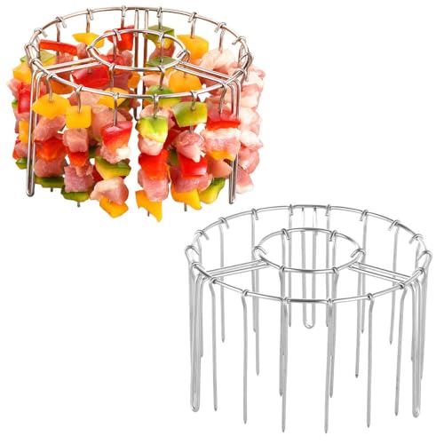Aktualisierter dicker 304 Edelstahl, Luftfritteuse, runder Spießständer, vertikaler Grillrost mit 24 Spießen, Luftfritteusen-Zubehör für Küchen, Kochen, Grillen, Kabobs (2 Stück) von ANQIA